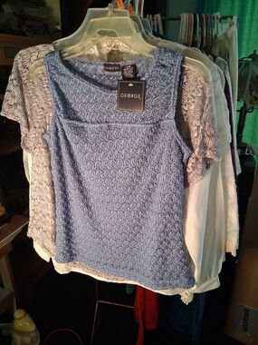 George Blue Lace Overlay Tank Top